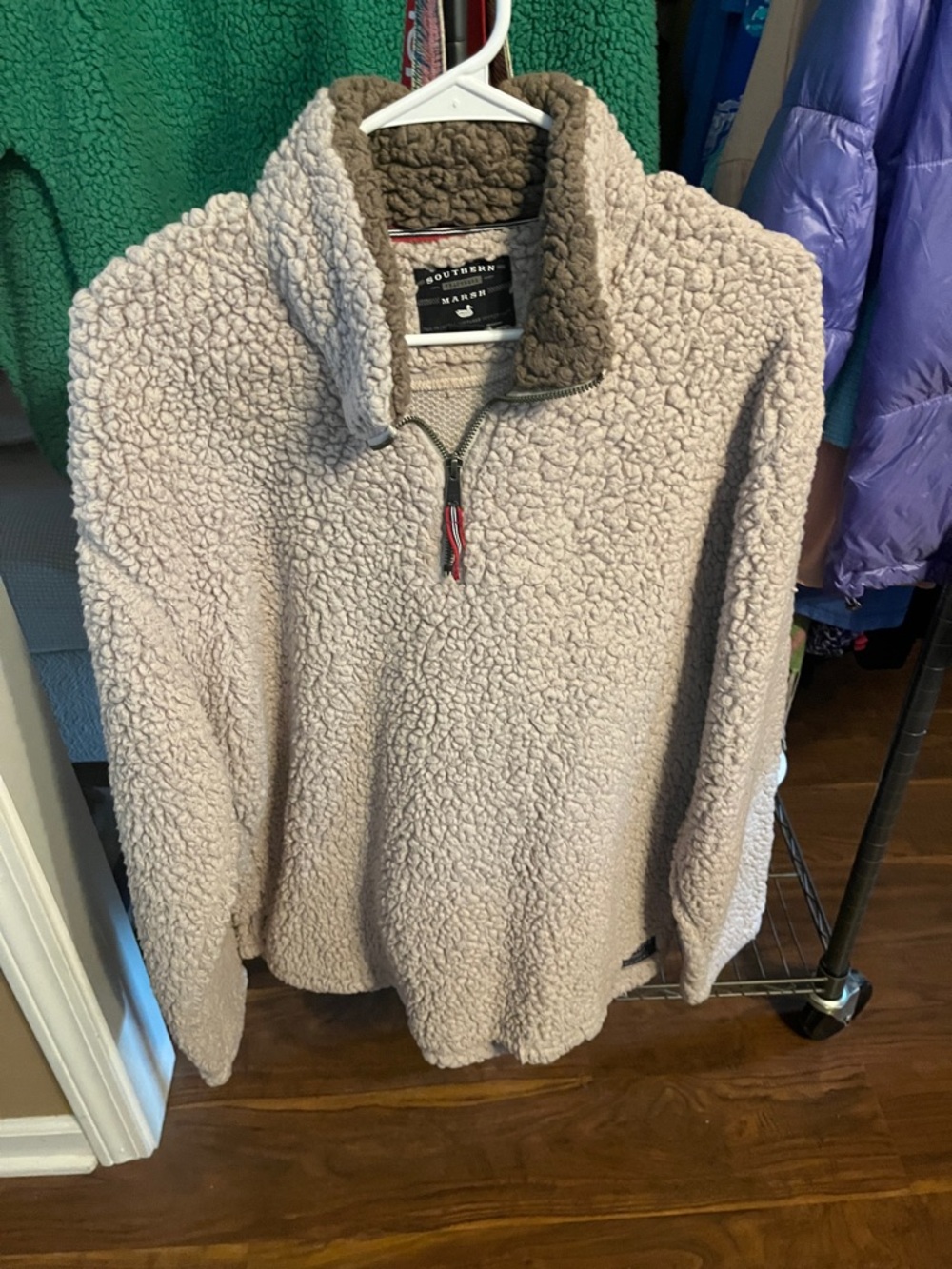 Southern Marsh Taupe Sherpa Half-Zip Pullover with Brown Collar